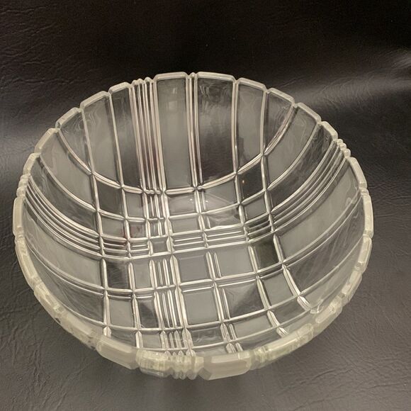 Clear Frosted Glass Heavy Serving Bowl Cut Glass Diamond Square Rectangle 4 Qt - Picture 3 of 7